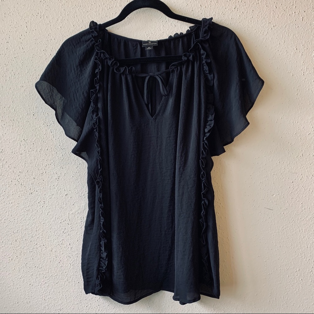 NWOT Worthington black ruffle blouse!